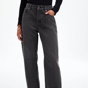 Madewell The Darted Barrel-Leg High-Rise Jeans In Washed Black Denim Womens Size